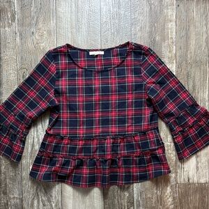 Copper Key Plaid Kids Blouse - Red and Navy, Small